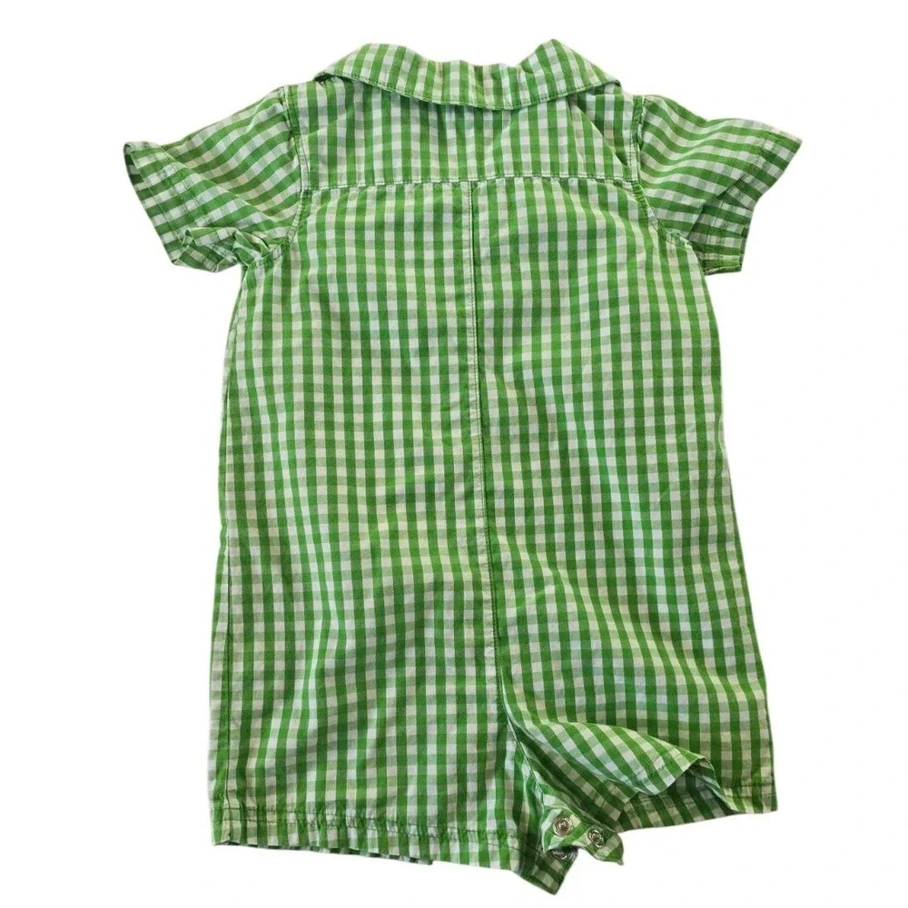 Set of‎ 2 Carter's Blue & GREEN Gingham Romper Infant Boy size 18 months #081
